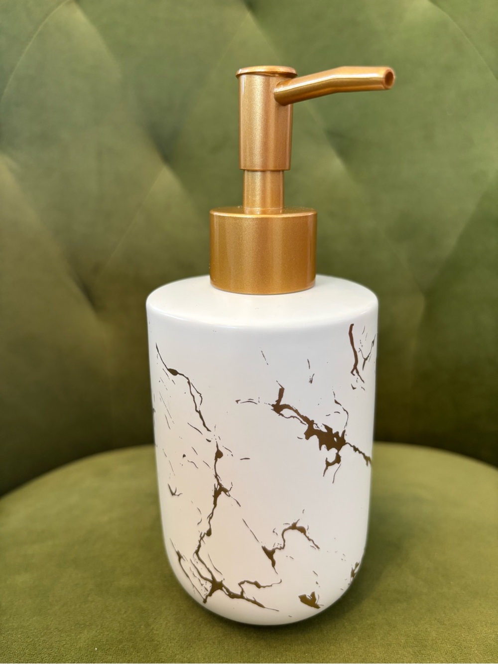 New - Gold Marble Ceramic Soap Dispenser - White and Gold